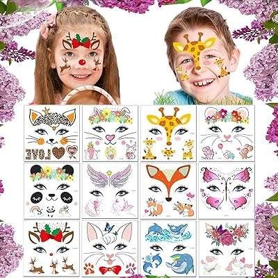 12 feuilles d'autocollants de tatouage de visage d'animal pour enfants fausse peinture. DIAYTAR COTE D'IVOIRE, votre destination shopping pour toutes les bonnes affaires. Découvrez notre large gamme de produits discount, des accessoires de mode aux articles pour animaux de compagnie. Faites des économies sur tous vos achats avec DIAYTAR COTE D'IVOIRE .