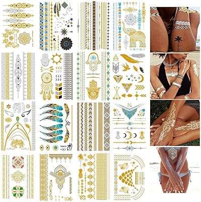 16 feuilles de tatouages ​​temporaires autocollants de tatouage métalliques imperméables faux ​​or argent brillant pour la. Explorez DIAYTAR COTE D'IVOIRE  et découvrez un monde de produits discount passionnants. Que vous recherchiez des appareils électroménagers efficaces, des vêtements stylés ou des gadgets innovants, notre boutique en ligne dispose de tout cela et bien plus encore.  Profitez d'une expérience shopping unique tout en faisant des économies énormes chez nous !