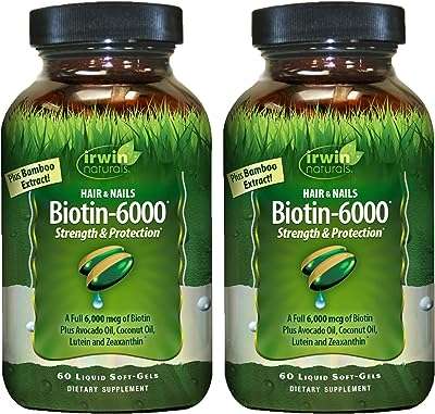 Irwin naturals biotin 6000 60 gels mous liquides paquet de 2 soutient les cheveux