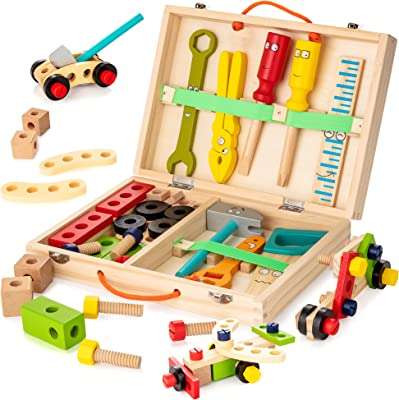 Kidwell ensemble d'outils pour enfants boîte à outils en bois avec 34 kit de construction