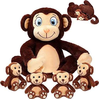Ensemble de 5 jouets en peluche singe animal maman singe avec 4. DIAYTAR COTE D'IVOIRE, votre boutique en ligne de confiance pour tous vos besoins en produits discount. Parcourez notre sélection minutieusement choisie pour trouver des articles de qualité pour la maison, l'électroménager, l'informatique, la mode et les gadgets, le tout à des prix avantageux. Simplifiez vos achats en ligne avec DIAYTAR COTE D'IVOIRE  et réalisez des économies dès maintenant.