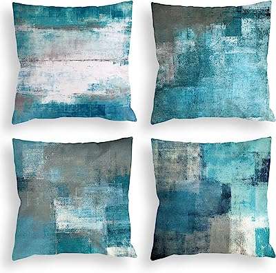 Colorbaba 4 pièces 18" x housses de coussin décoratives abstrait gris turquoise pour décoration. DIAYTAR COTE D'IVOIRE  - Votre source en ligne pour des produits discount de qualité. Explorez notre boutique en ligne et découvrez une large variété de produits, du petit électroménager aux gadgets les plus en vogue. Profitez de nos prix cassés et trouvez les meilleurs deals pour vos besoins quotidiens.
