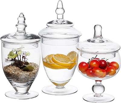 Ensemble de 3 pots décoratifs en verre transparent pièce maîtresse mariage bouteilles rangement. DIAYTAR COTE D'IVOIRE  - votre guichet unique en ligne pour des produits discount irrésistibles. Parcourez notre large éventail de gadgets innovants, d'équipements ménagers pratiques et de vêtements tendance à prix cassés. Ne manquez pas cette opportunité de faire de bonnes affaires et de réaliser des économies considérables.