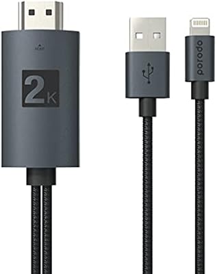 Câble lightning hdmi tressé 2k porodo 2m, câble vidéo hdmi compatible avec iphone
