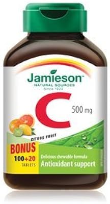 Jamieson vitamine c à croquer 500 mg - agrumes, 120 comprimés supplémentaires