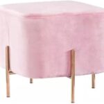 Repose-pieds carré confortable rembourré en velours jalal de couleur dorée (rose, tissu)
