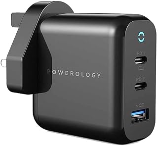 Chargeur gan powerology 3 ports 65 w avec pd uk, noir, p65pdwukbk