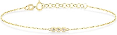 Jillin 14k or massif 0,02 carat diamants véritables trois pierres maillons chaîne bracelet