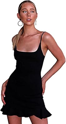 Robes sirène moulantes sans manches pour femmes avec ourlet à volants et bretelles spaghetti pour club, noir. DIAYTAR COTE D'IVOIRE est votre destination en ligne pour tout ce dont vous avez besoin, avec une sélection immense de produits de haute qualité. Nous nous efforçons de vous offrir une expérience d'achat en ligne confortable et sécurisée. Notre équipe est dédiée à vous fournir un service client exceptionnel.
