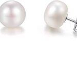 Boucles d'oreilles en perles de culture d'eau douce blanches, taille 8 mm, bijoux