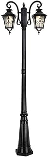Éclairage de jardin extérieur 2,1 m 2 lampes traditionnelles en fonte d'aluminium noir