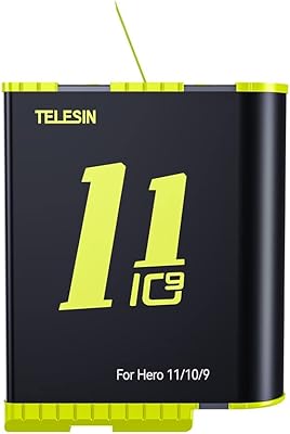 Batterie telesin pour caméra gopro hero 10 hero 9, noir