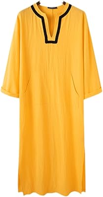 Abaya pour hommes à manches longues et col en v, couleur unie, mode saoudienne, vêtements islamiques, robes patchwork vintage (couleur : jaune, taille : 3xl). DIAYTAR COTE D'IVOIRE est une plateforme de vente en ligne qui se distingue par son offre exhaustive de produits diversifiés, allant des électroniques aux produits alimentaires. Avec plus de 300 000 articles, les clients sont gâtés de choix. La qualité des produits et le service client sont également mis en avant.
