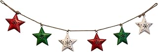 Couronne de noël | étoiles métalliques rouges vertes et blanches sur corde