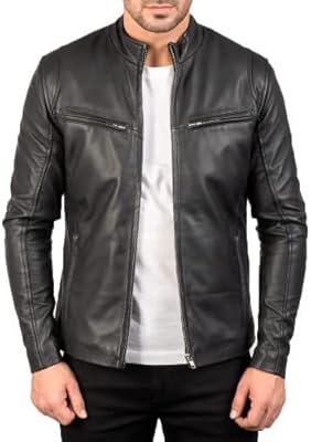 Veste motard en cuir d'agneau naturel pour homme, noir
