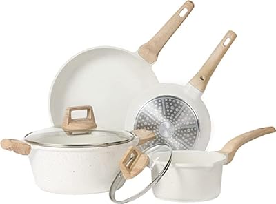 Ensemble de casseroles et poêles antiadhésives, batterie de cuisine antiadhésive en granit blanc