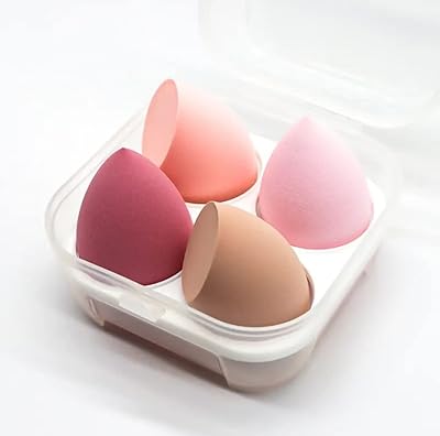 Lot de 4 éponges de maquillage beauté avec boîte transparente prime pick 7