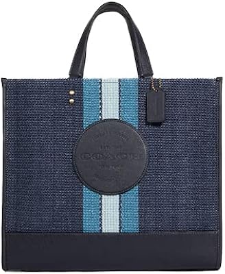 Sac bandoulière en cuir dempsey 40 avec patch coach, bleu marine/bleu/multicolore - #ca593