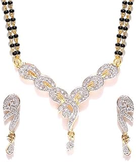 Collier mangalsutra en plaqué or incrusté de diamants américains, au design traditionnel