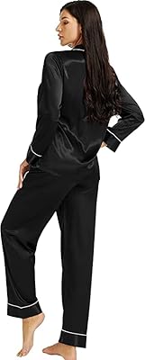 Ensemble pyjama en satin de soie pour femme (as4, alpha, l, regular), noir