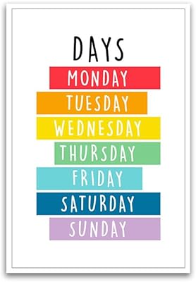 Affiche graphique des jours de la semaine éducative colorée pour salle