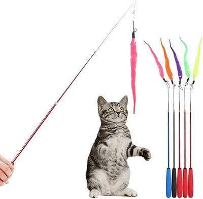 Bâton de chat interactif rétractable avec cloche, leurre en peluche, matériau en fibre