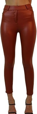 Leggings extensibles taille haute en simili cuir pour femmes, doublés en polaire
