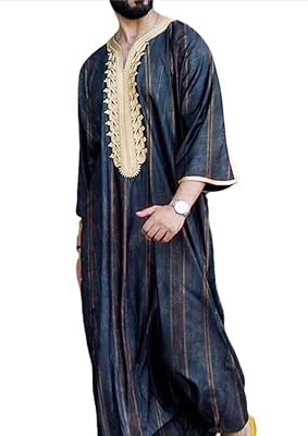 Thobe islamique pour hommes caftan jubba robe longue islamique design arabe rayé à