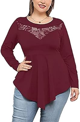 Gmiarmlas tunique asymétrique à manches longues en dentelle grande taille pour femme
