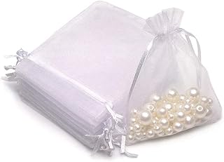 Sacs à cordon en organza (blanc, 10 x 15) - 110 pièces