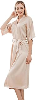 Femmes couleur unie satin longue demoiselle d'honneur kimono robe vêtements
