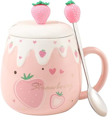 Tasse à café en céramique kawaii au design fraise rose yaluki, adaptée au