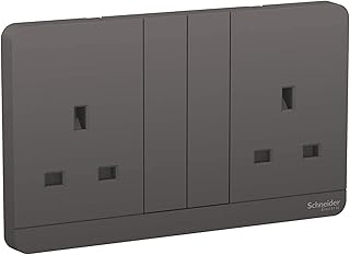 Prise double interrupteur schneider electric 3p avec obturateur e83t25_dg_g12 (13a, 250v, gris foncé)