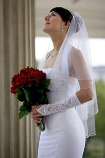 Voile de mariage à deux couches, bout de doigt festonné blanc brodé
