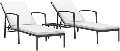 Chaises longues fedaxel en deux parties avec table en polyrotin, couleur noire