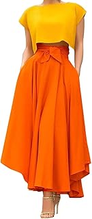Jupe longue trapèze taille haute avec poches pour femme, jupe évasée vintage