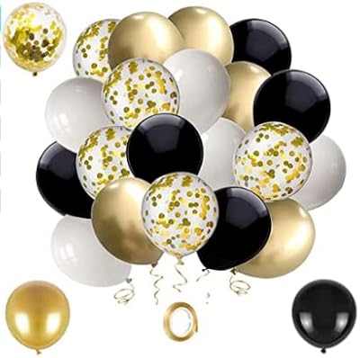 Ballons noirs et dorés, paquet de 50 ballons en latex noir, doré et blanc de 12 pouces avec ruban doré pour décorations de remise de diplôme, d'anniversaire et de fête prénatale. La boutique en ligne DIAYTAR COTE D'IVOIRE propose une gamme étendue de produits allant des électroniques aux produits alimentaires, en passant par les vêtements et les accessoires. Elle se positionne comme la boutique en ligne la plus complète en Côte d'Ivoire. Les clients peuvent profiter de promotions et de réductions régulières sur différents produits.