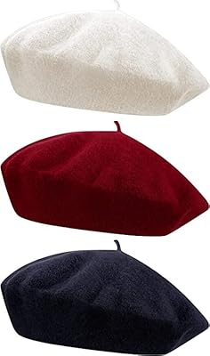 3 pièces béret de style français, bonnet de couleur unie, chapeau d'hiver