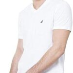 T-shirt à manches courtes et col en v coupe ajustée de couleur unie
