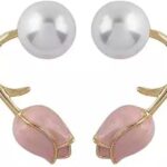 Boucles d'oreilles de luxe en zircon rose, lys et perles pour femmes, magnifiques