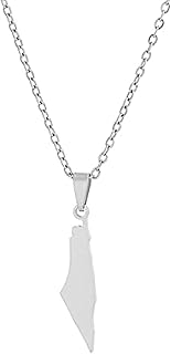 Collier en argent avec motif carte et drapeau de la palestine pour femmes