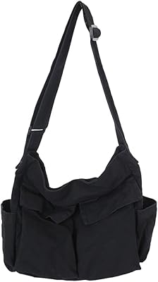 Grand sac messager en toile avec plusieurs poches, sac à bandoulière en toile