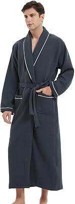 The white shop peignoir gaufré pour hommes avec passepoil - coton léger, robe