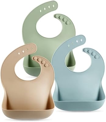 Lot de 3 bavoirs en silicone pour bébé, sans bpa, doux, réglables, imperméables