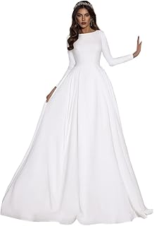 Robes de mariée simples en satin à manches longues et col bateau pour femmes. La boutique en ligne généraliste DIAYTAR COTE D'IVOIRE propose une large gamme de produits avec plus de 300 000 références, répondant ainsi aux besoins de tous les consommateurs en Cote d'Ivoire.
