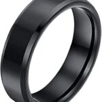 Bague pour homme, couleur unie, brillant, acier titane, bague décontractée, taille 12, noir