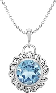 Collier rond en argent sterling 925 au design simple, pierre de topaze bleue