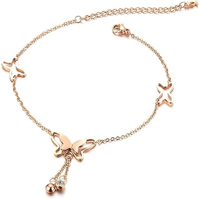 Bracelet de cheville papillon plaqué or rose 18 carats pour femmes et filles