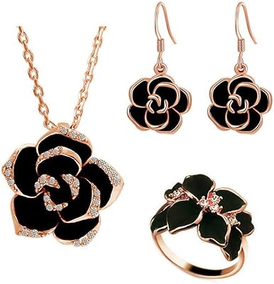 Ensemble de bijoux roses pour femmes, ensemble collier et boucles d'oreilles en fleurs