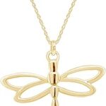 Collier pendentif libellule pour femme, or 14 carats sur argent sterling avec chaîne